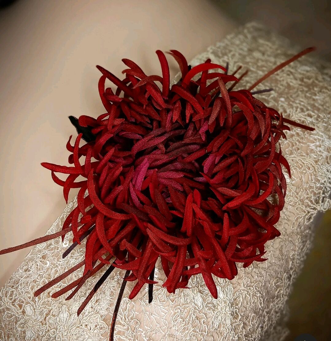 Брошь цветок из ткани, пион персиковый - 1