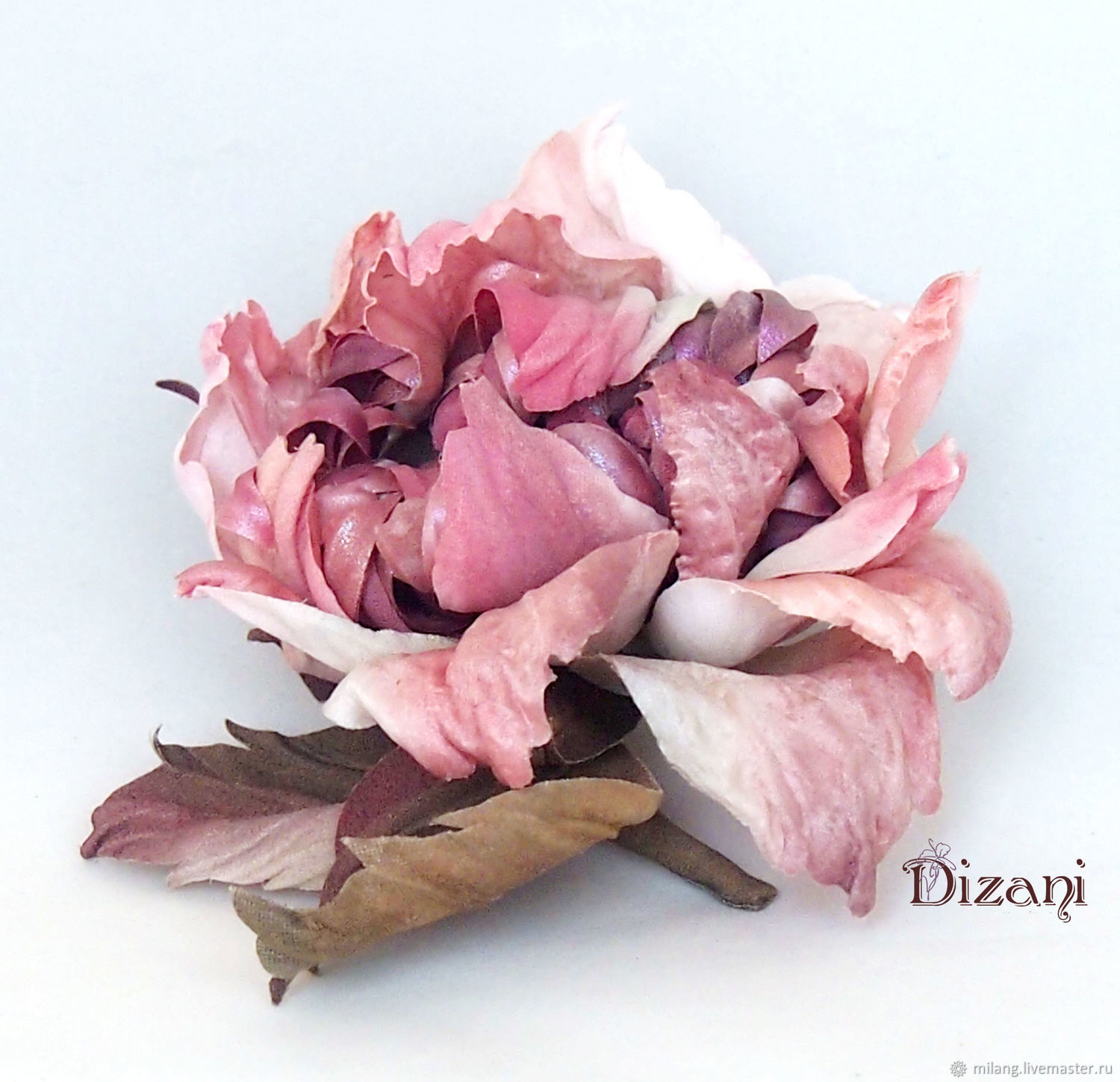 Брошь цветок из шелка, роза желтая - 1