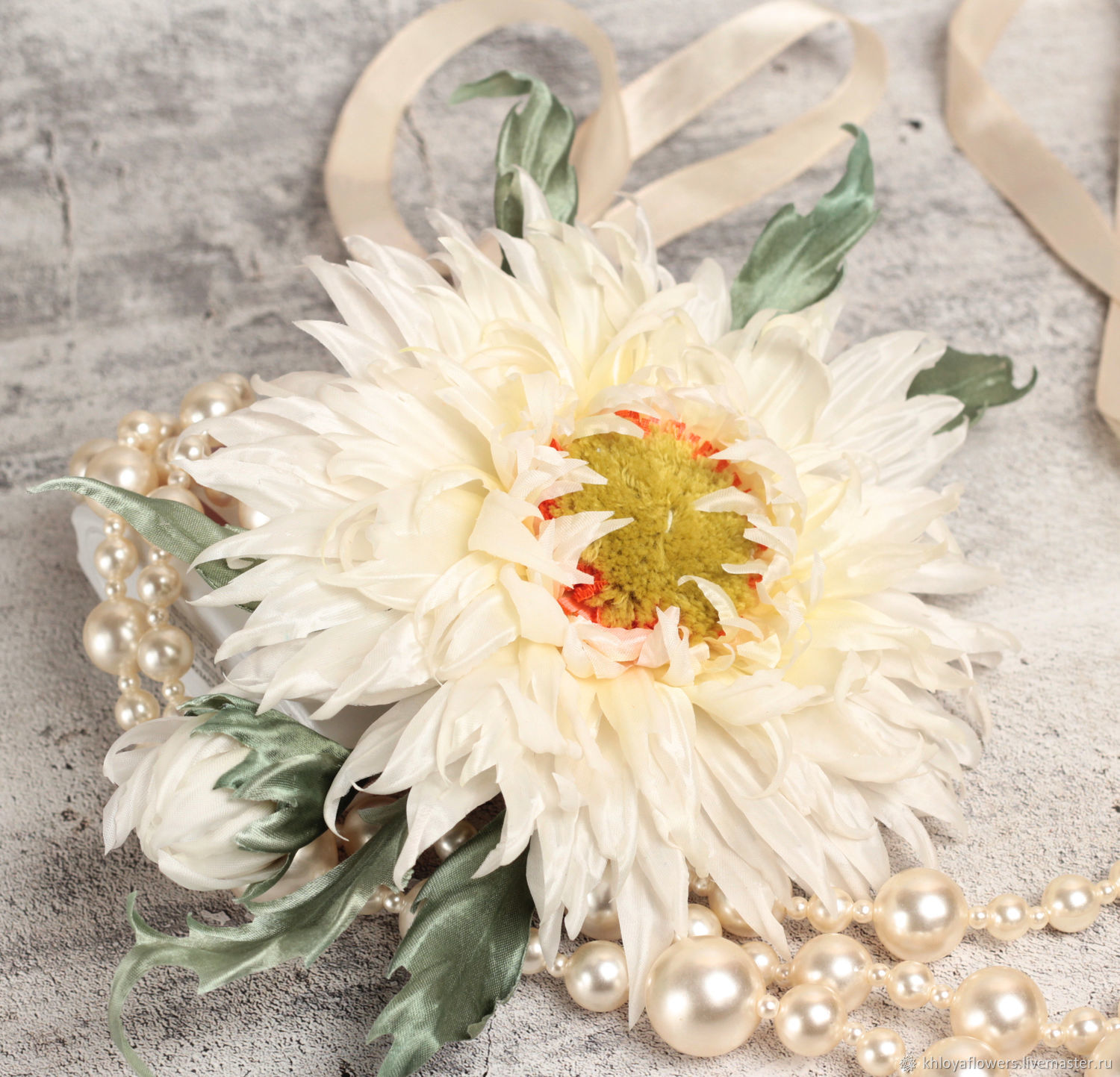 Брошь цветок из шелка, гортензия розовая - 1