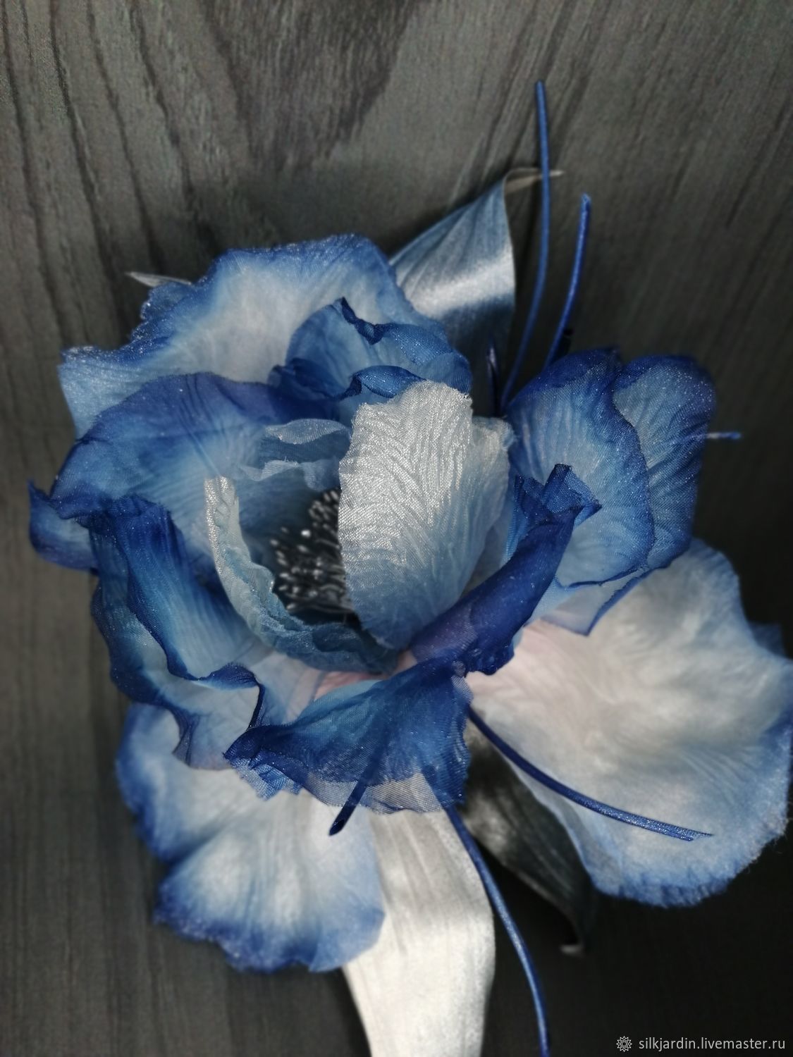 Брошь цветок из шелка, орхидея сиреневая - 1