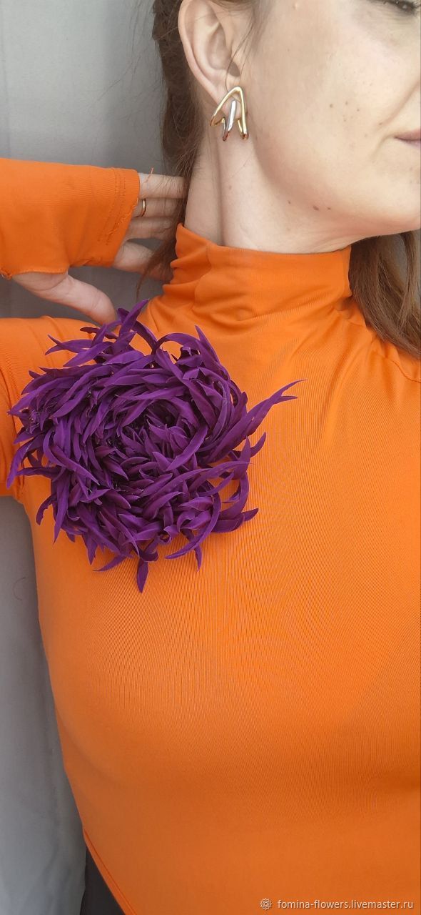 Брошь цветок из шелка, пион розовый - 1