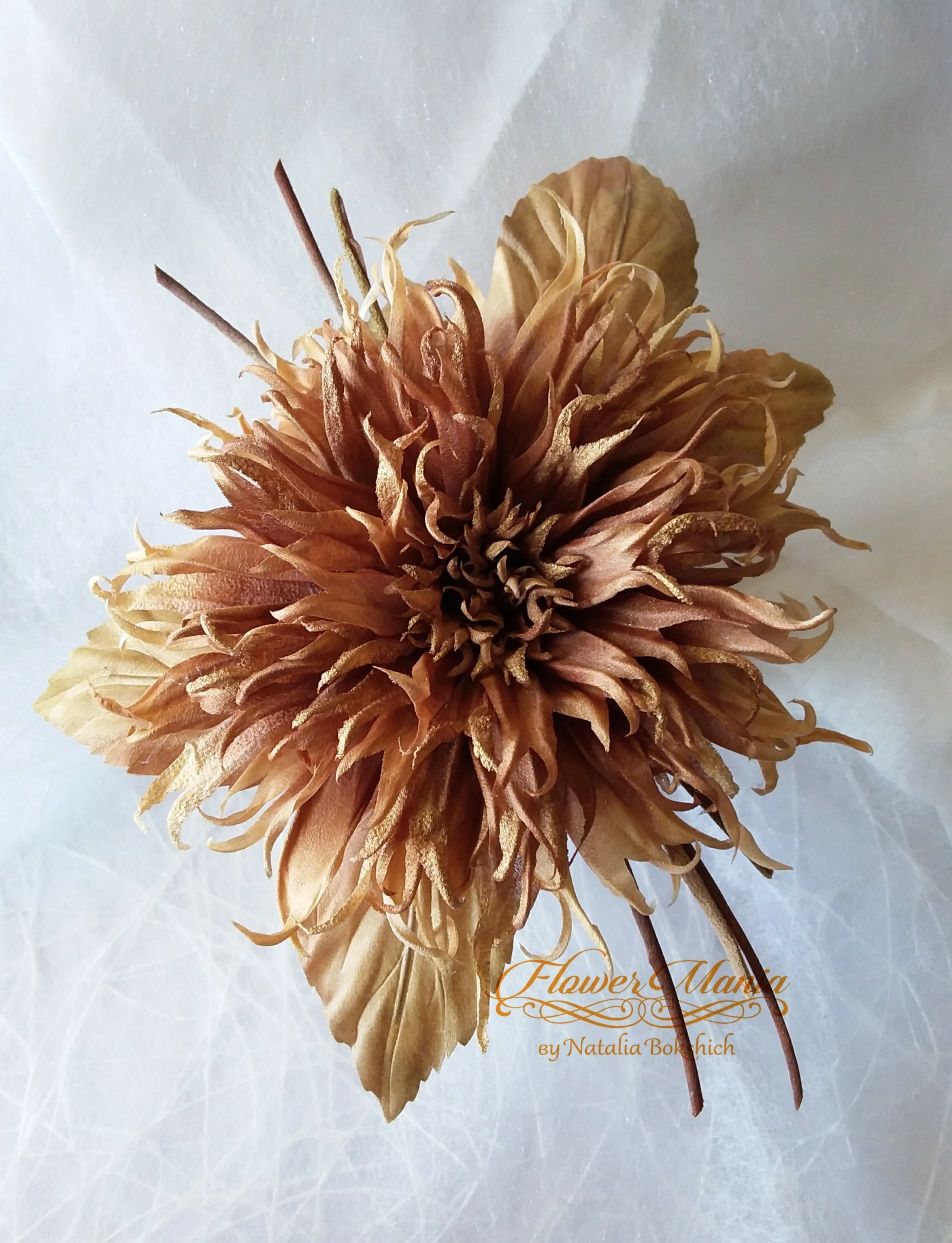 Брошь цветок из атласной ленты, роза персиковая - 1