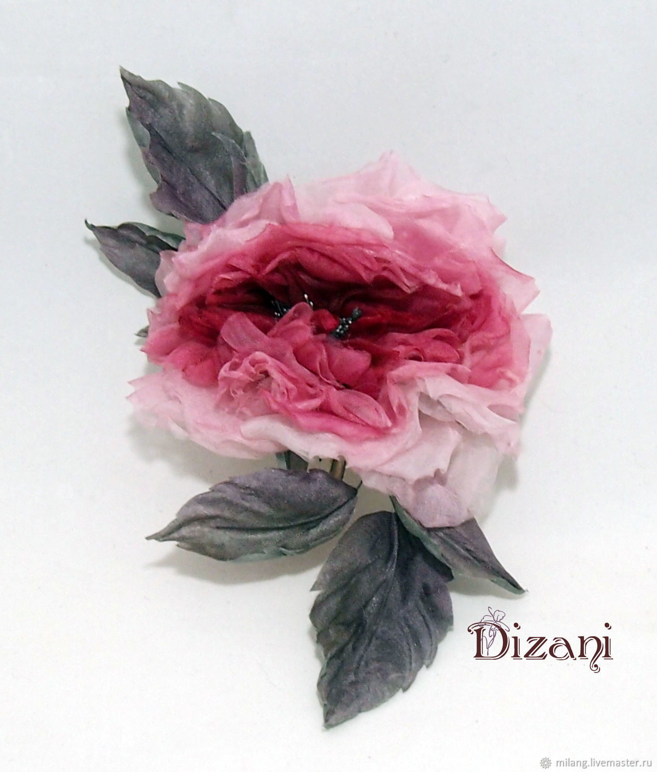 Брошь цветок из органзы, гортензия голубая - 1