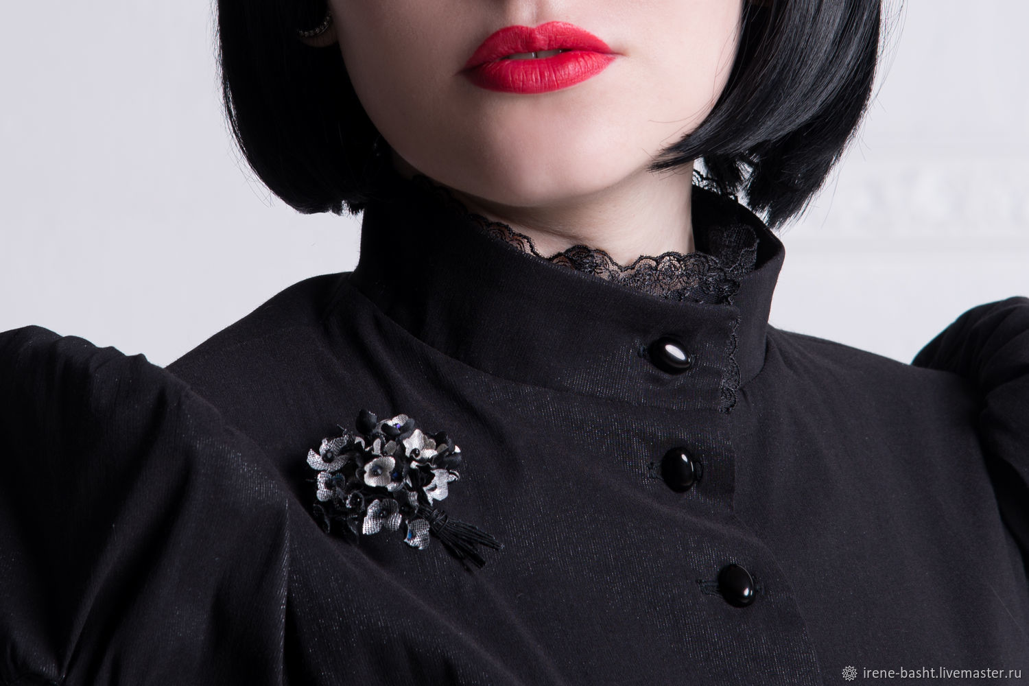 Брошь цветок из шелка, мак бордовый - 1