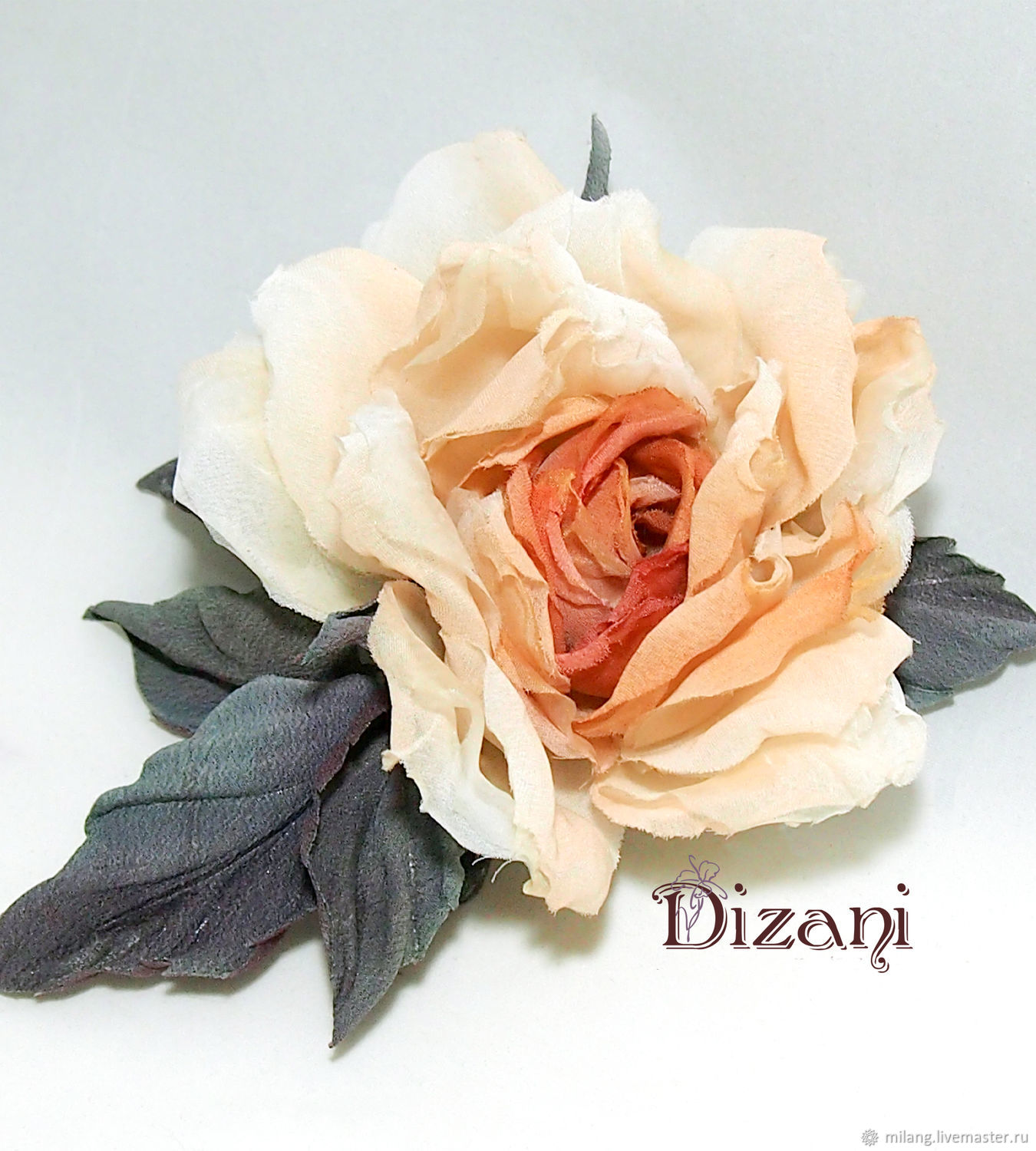 Брошь цветок из органзы, пионы белые - 1