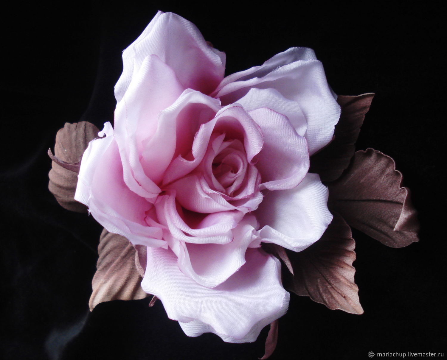 Брошь цветок из шелка, гортензия розовая - 1