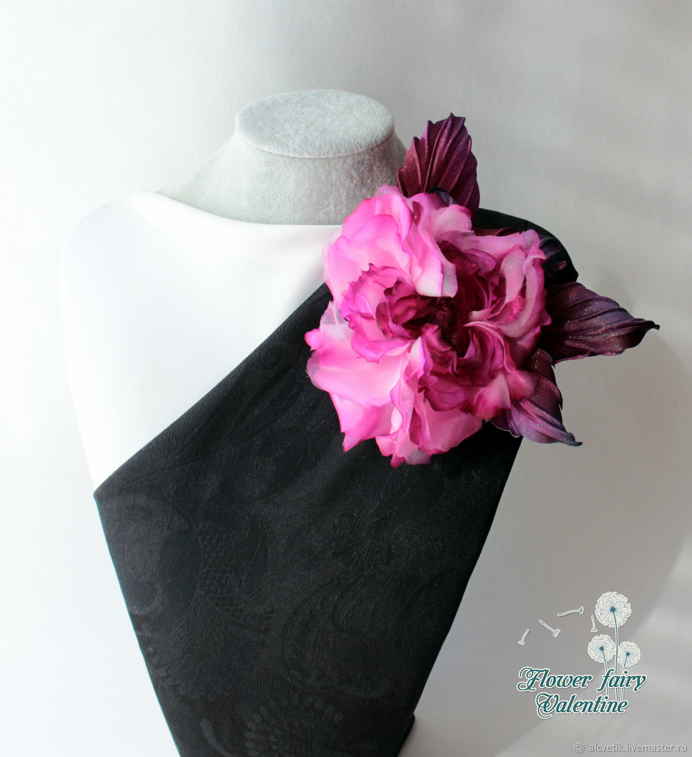 Брошь цветок из органзы, георгин фиолетовый - 1