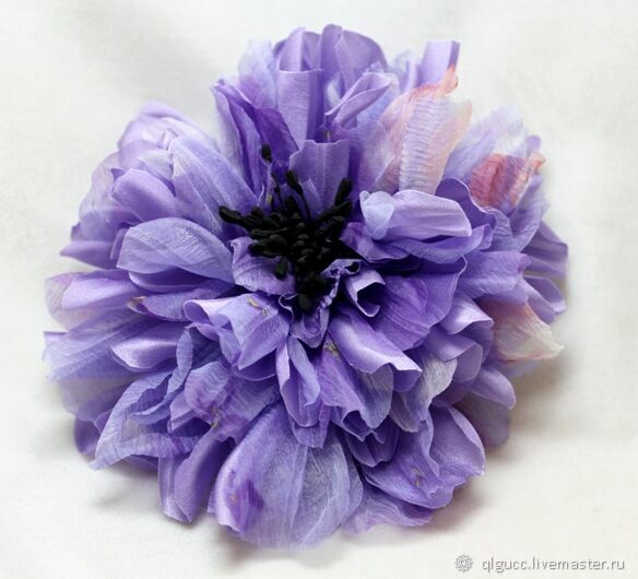 Брошь цветок из шелка, пион сиреневый - 1