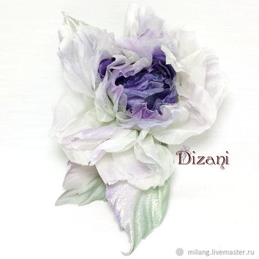 Брошь цветок из органзы, роза желтая - 1