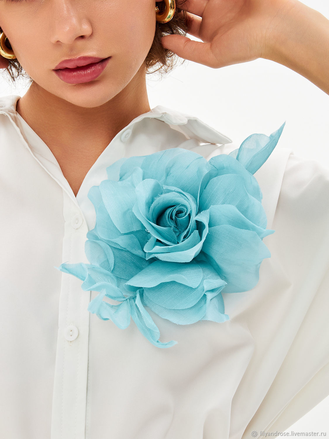 Брошь цветок из органзы, мак бордовый - 1