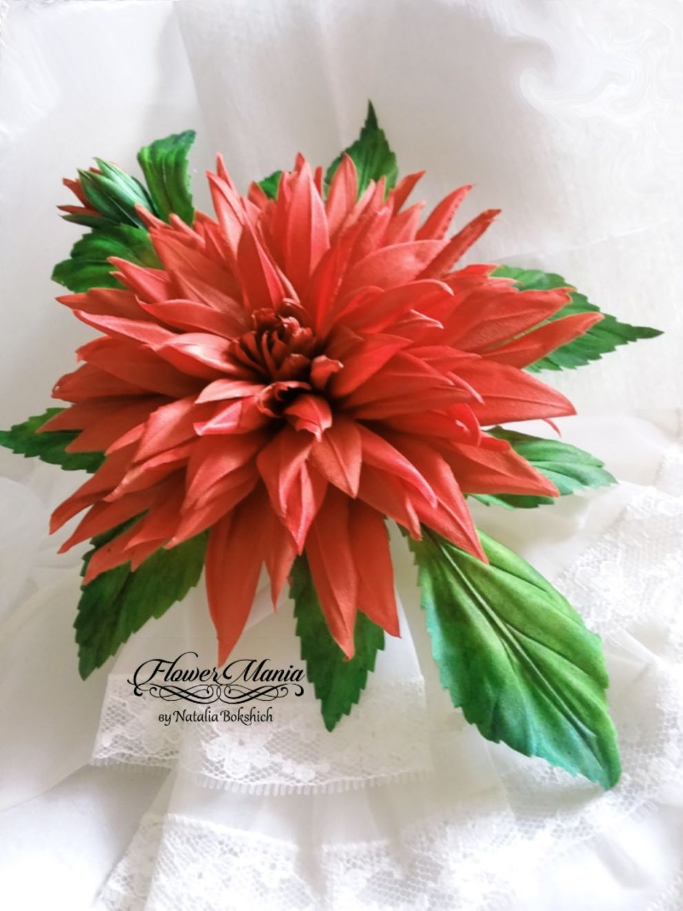 Большая брошь цветок из органзы своими руками для праздничного образа - 1