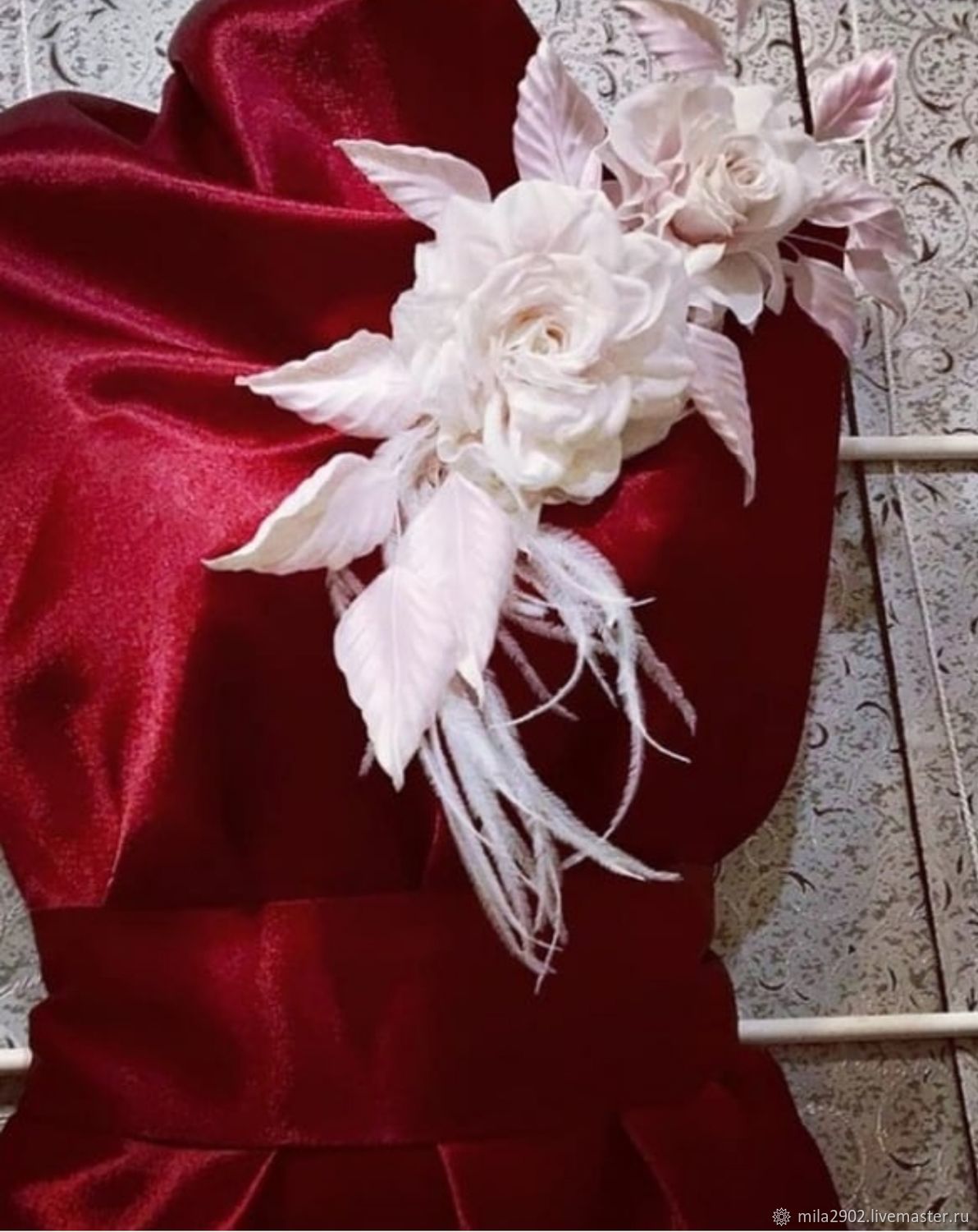 Брошь цветок из ткани и шифона для платья, пиджака и блузки - 1