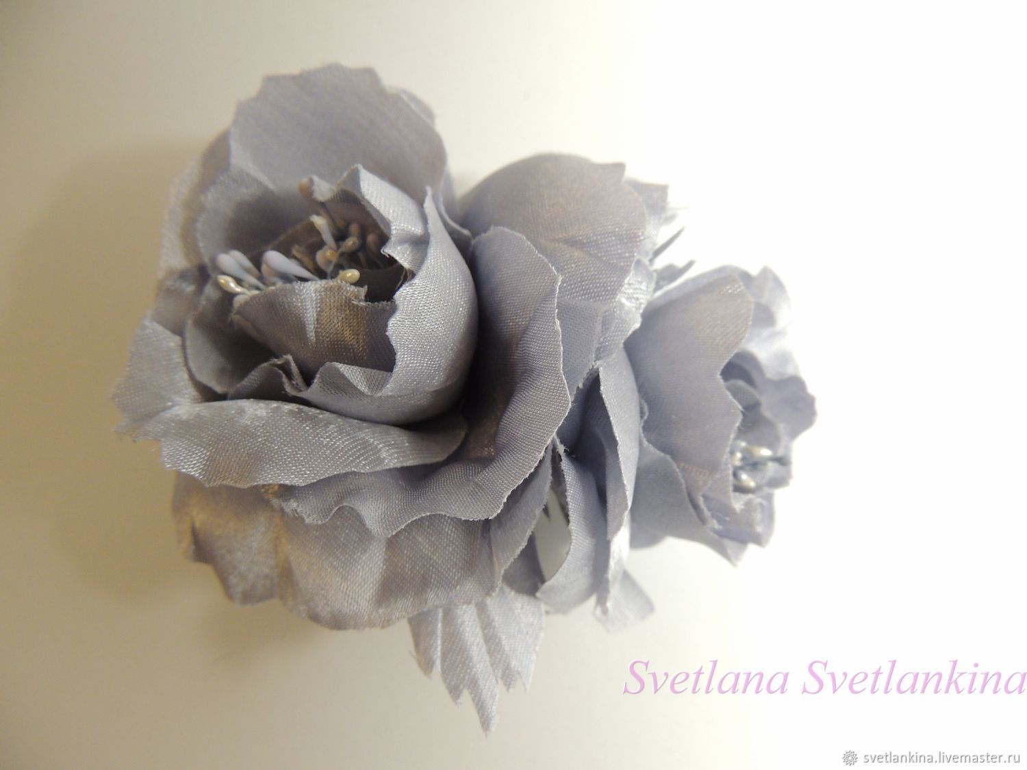 Большая брошь цветок из органзы своими руками для платья - 1