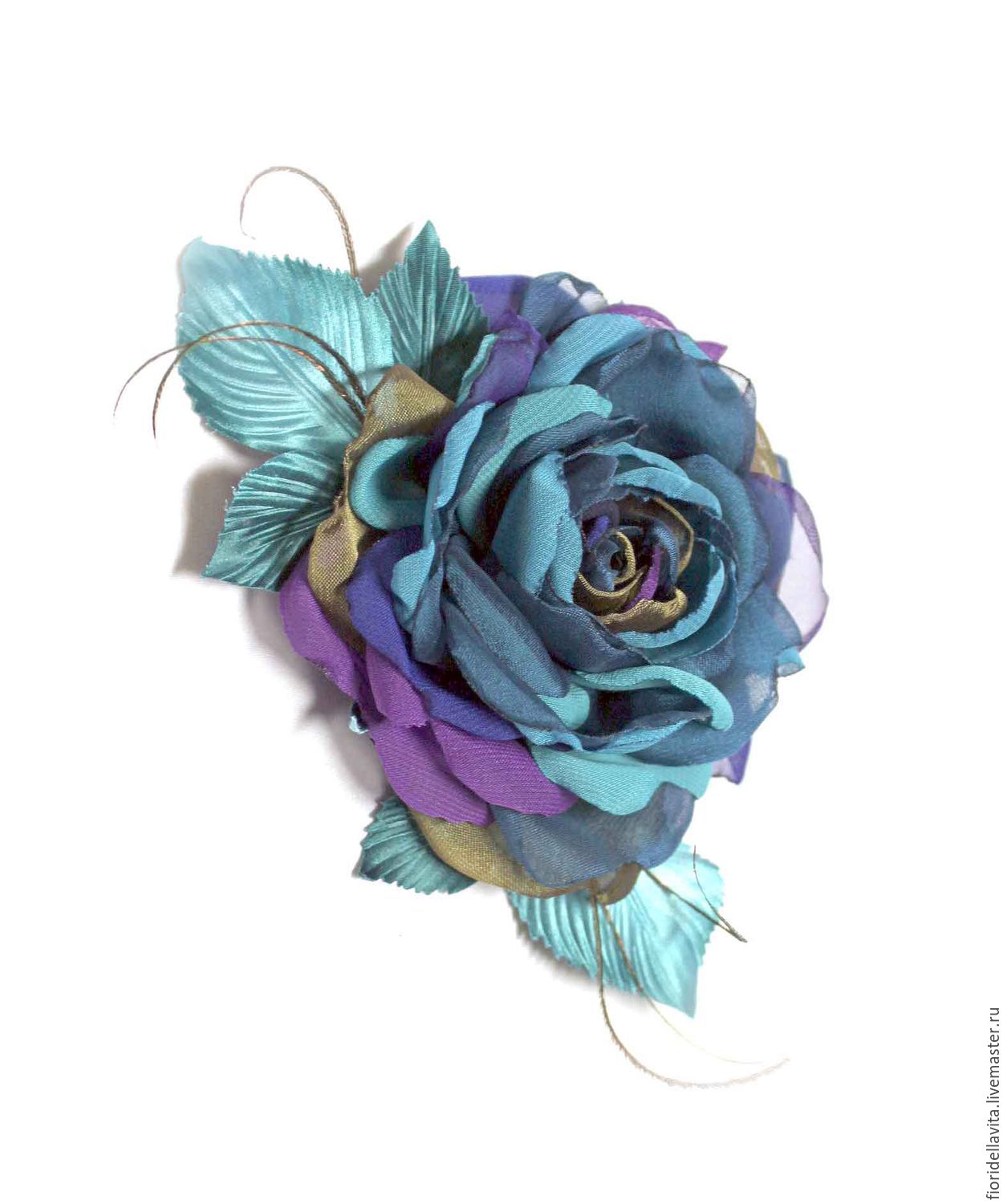 Брошь цветок из органзы и ткани для свадебного и вечернего образа - 1