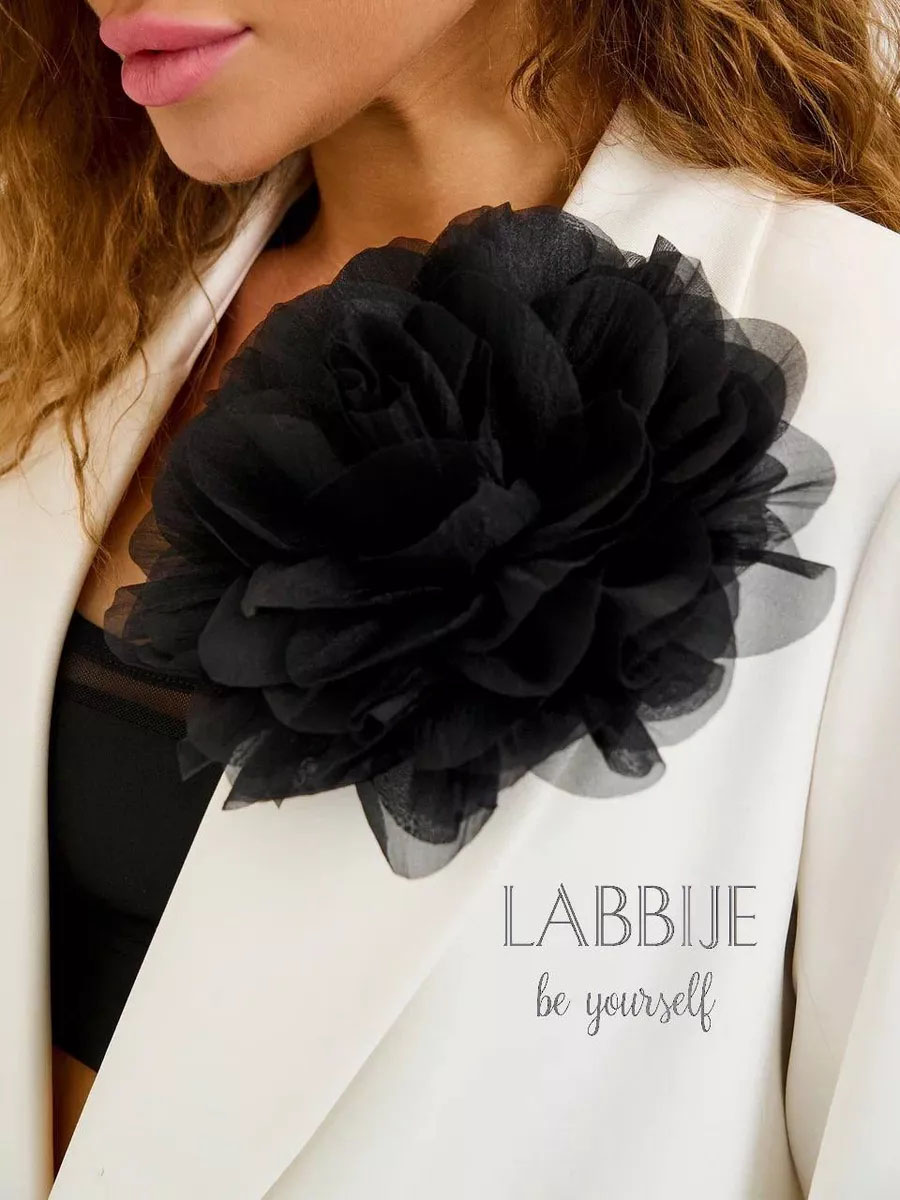 Брошь цветок большая из органзы для вечернего и свадебного образа - 1