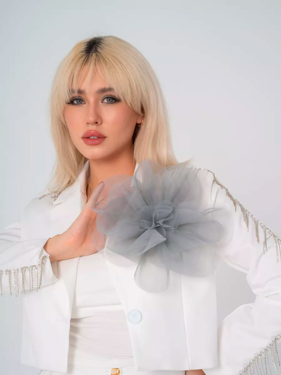 Брошь цветок большая из органзы и атласной ленты - 1