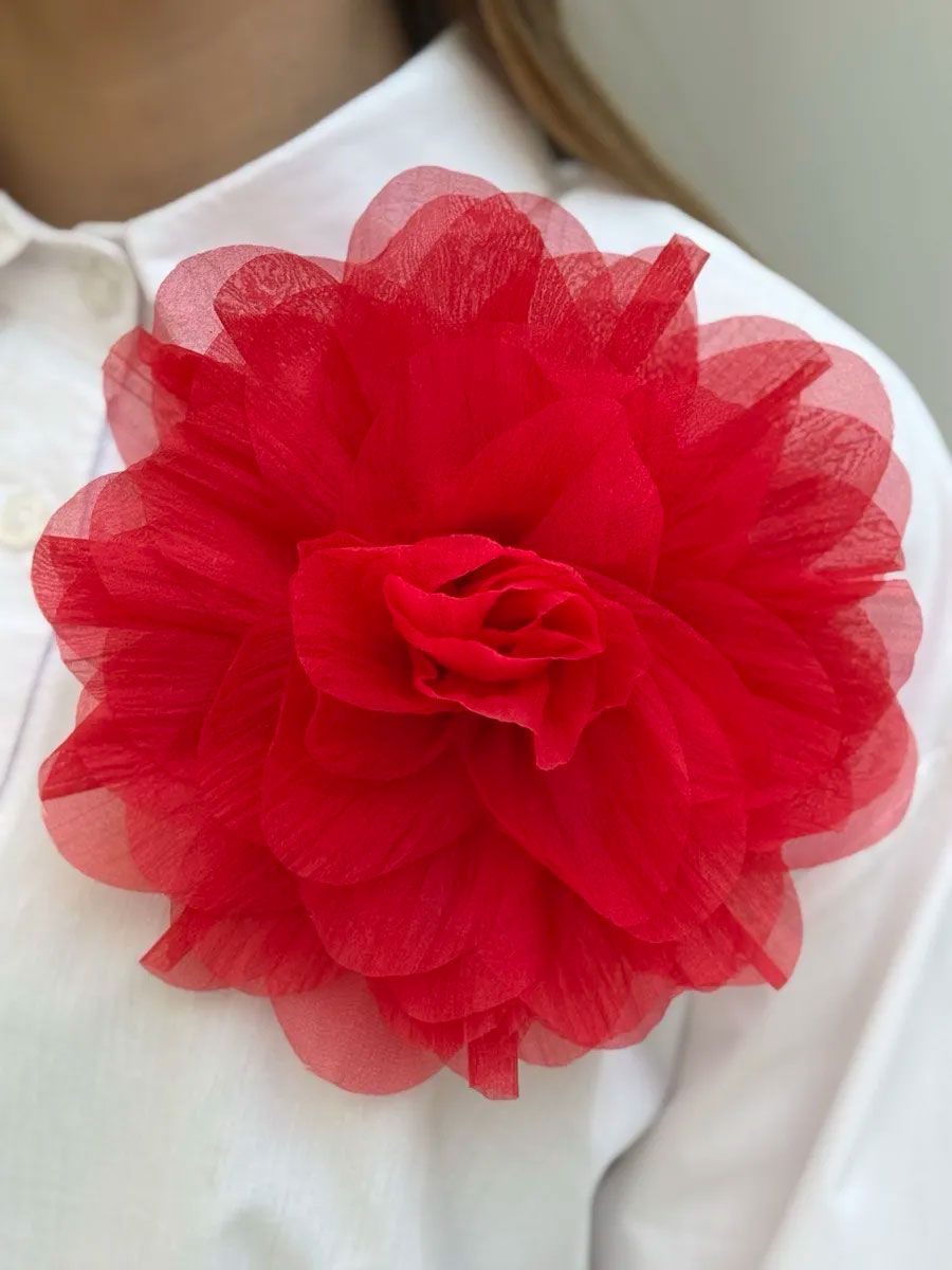 Брошь цветок из атласной ленты декоративная - 1