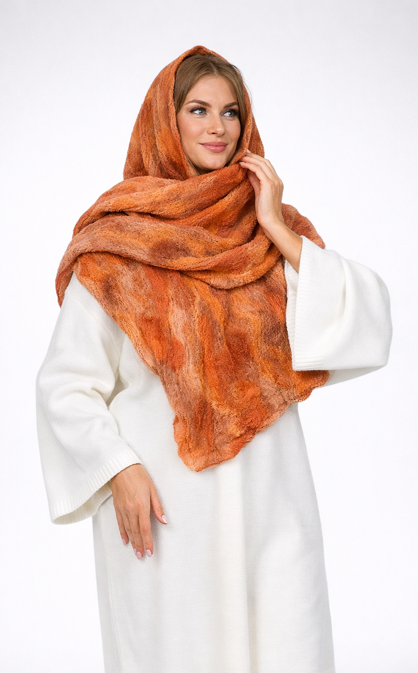 Оранжевый палантин из шерсти и шелка - 1