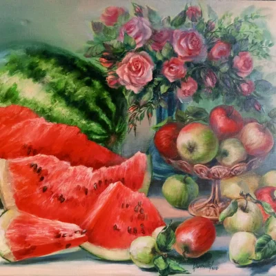 Картина маслом"Арбузный натюрморт" - превью 5