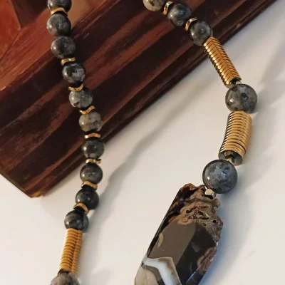 Колье чокер из натуральных камней: лабрадор, агат, гематин - превью 7