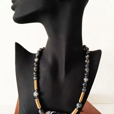 Колье чокер из натуральных камней: лабрадор, агат, гематин - превью 4