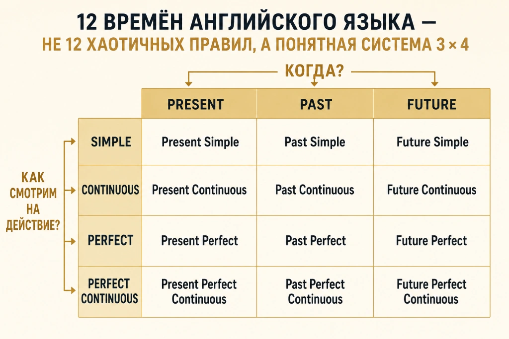 12 времен английского языка как система 3 x 4