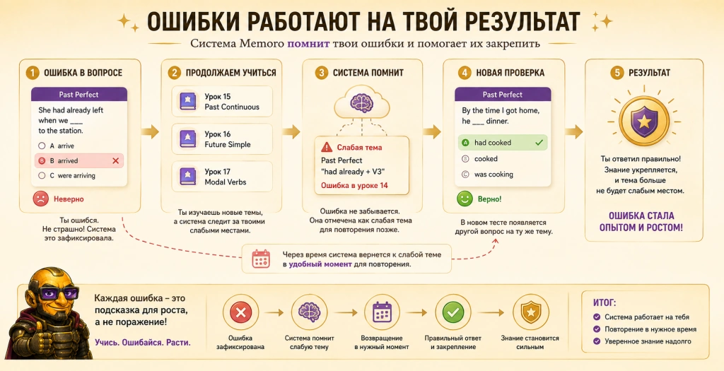 Повторение ошибок из предыдущих тестов по временам английского