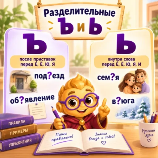 Разделительные Ъ и Ь - правила, упражнения и тренажёр
