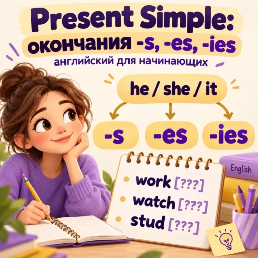 Present Simple: окончания -s, -es, -ies - английский для начинающих