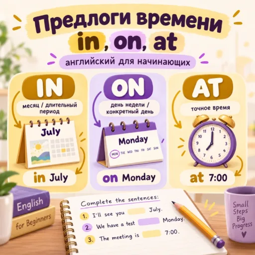 Предлоги времени - in, on, at - английский для начинающих
