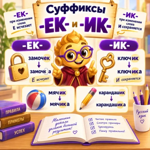Суффиксы -ЕК- и -ИК- - правила и упражнения