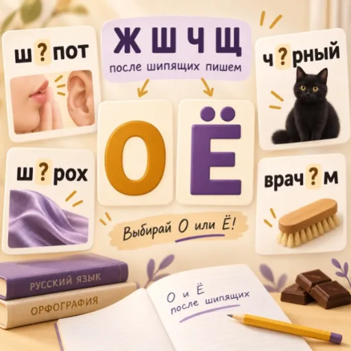 О и Ё после шипящих - правила, упражнения и тренажёр