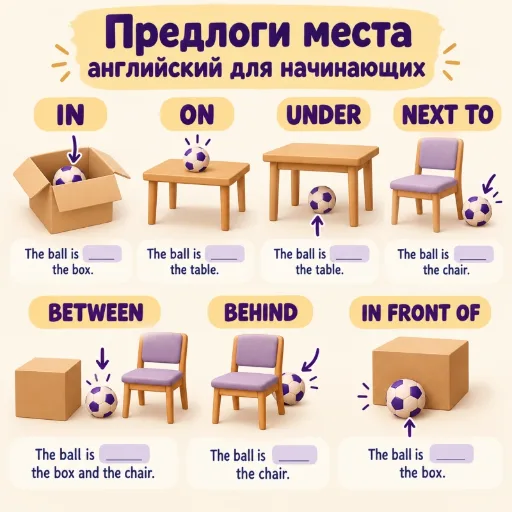Предлоги места - in, on, under, next to, between, behind, in front of