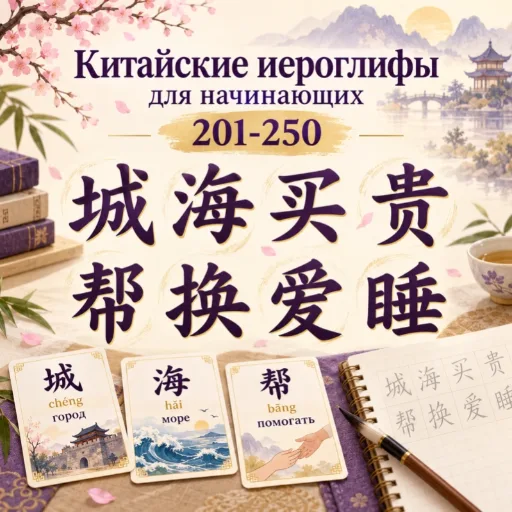 Китайские иероглифы 201-250 для начинающих - учить с карточками