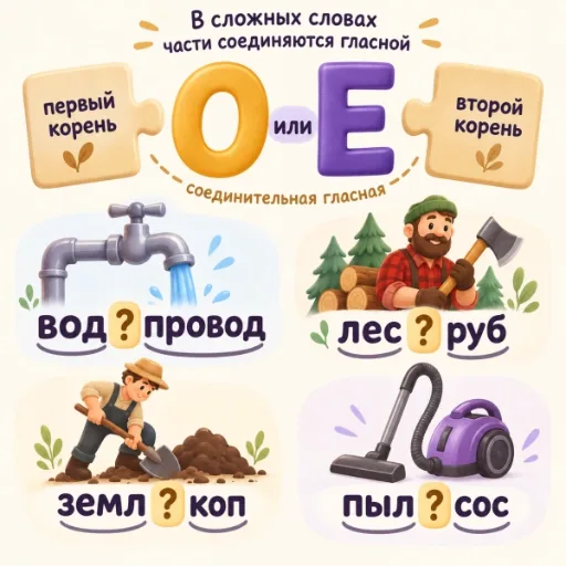 Соединительные О и Е - правила и упражнения