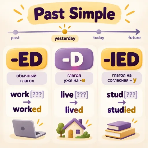 Past Simple: окончания -ed, -d, -ied