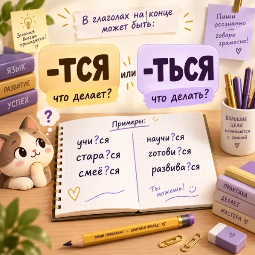 -ТСЯ и -ТЬСЯ в глаголах - правило, упражнения и тренажёр