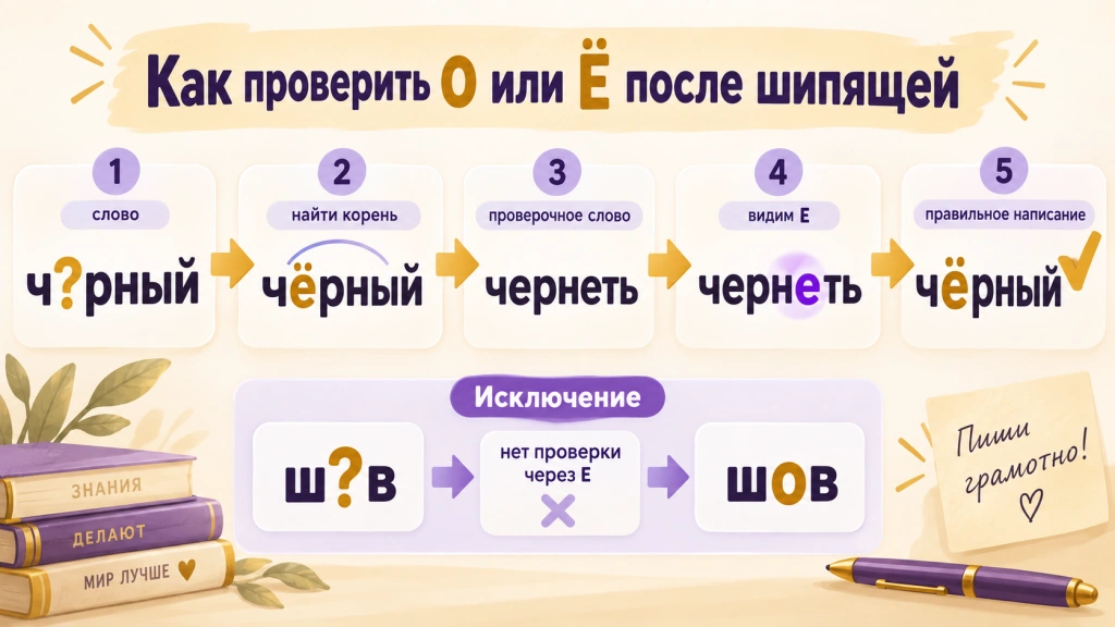 Как проверить О или Ё после шипящей в корне слова