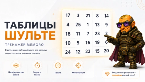 Таблица Шульте с числами для тренировки зрительного внимания