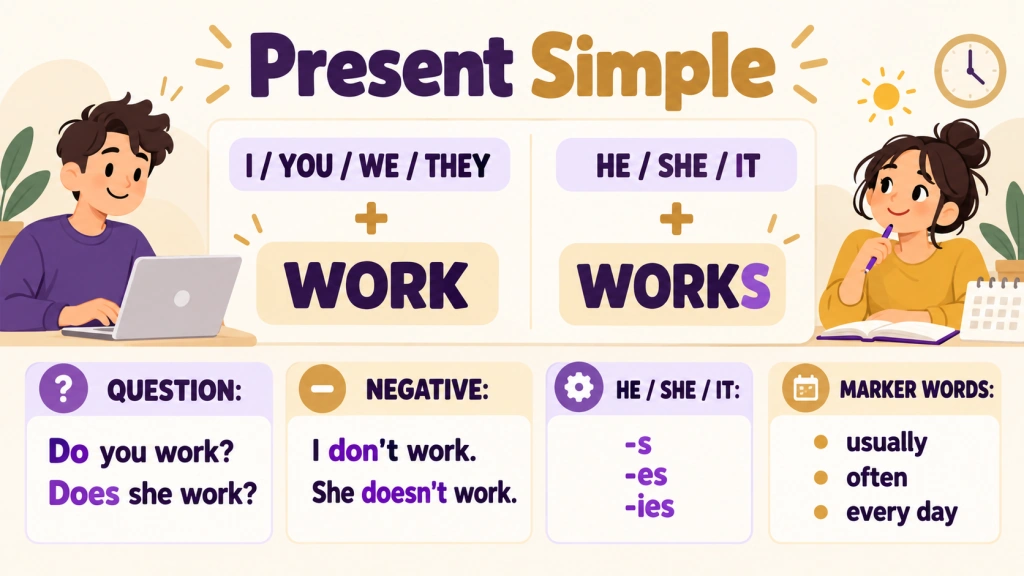 Present Simple - схема образования предложений, вопросов и отрицаний