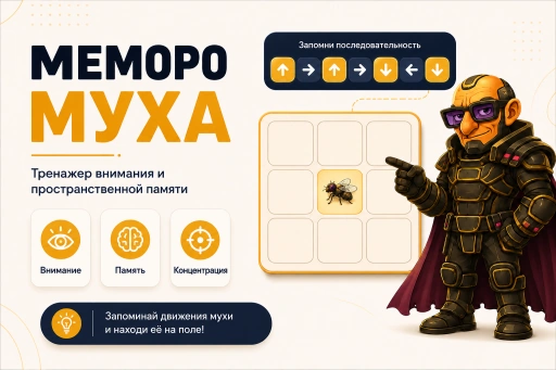 Игра Муха на клетчатом поле для тренировки концентрации