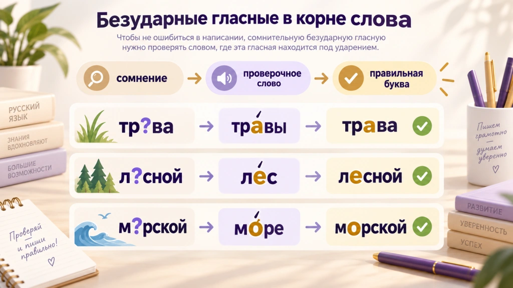 Безударные гласные в корне слова - правило и проверочные слова