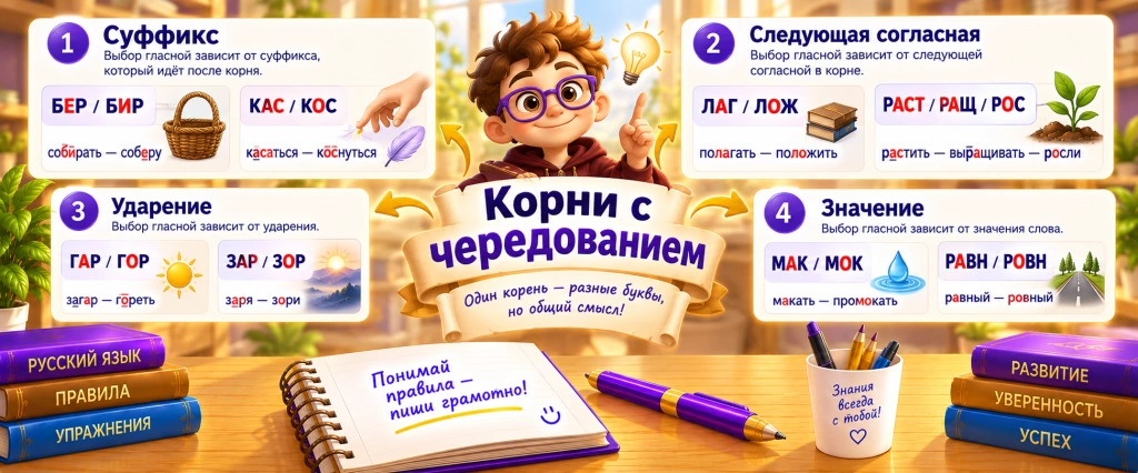 Чередующиеся гласные в корне - основные правила и примеры