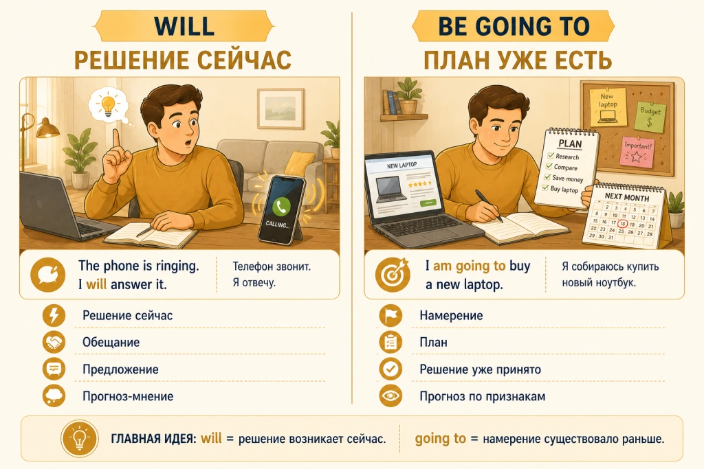 Разница между will и going to с примерами