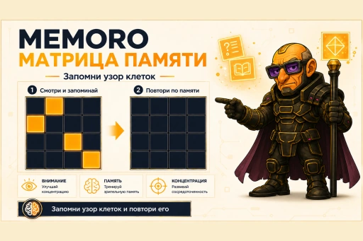 Матрица памяти с подсвеченными клетками для тренировки внимания и памяти