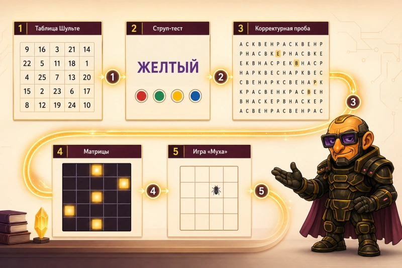 Регулярная тренировка внимания с упражнениями Струпа, Шульте и Матрицей памяти