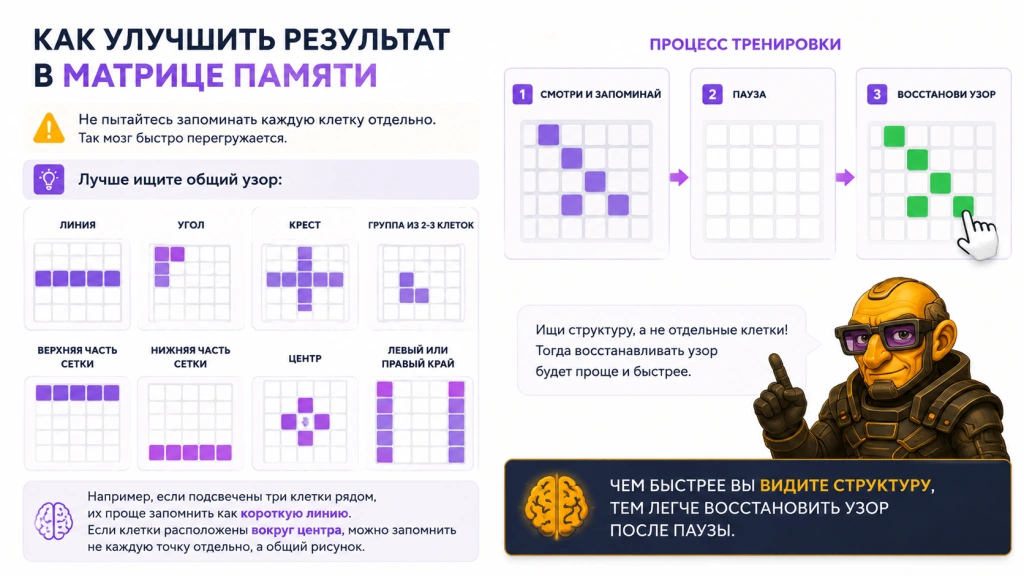 рекомендации по прохождению упражнения на зрительную память