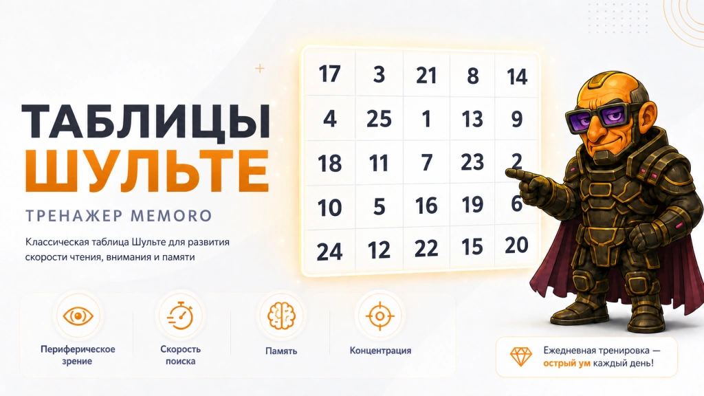Онлайн-тренажер таблиц Шульте на сайте Memoro