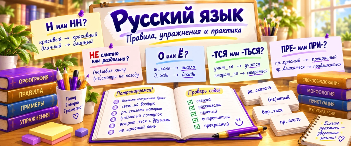 Русский язык - правила, примеры, упражнения и практика на карточках