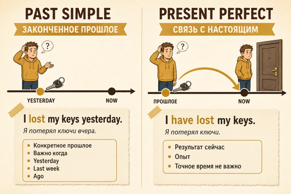 Разница между Past Simple и Present Perfect с примерами